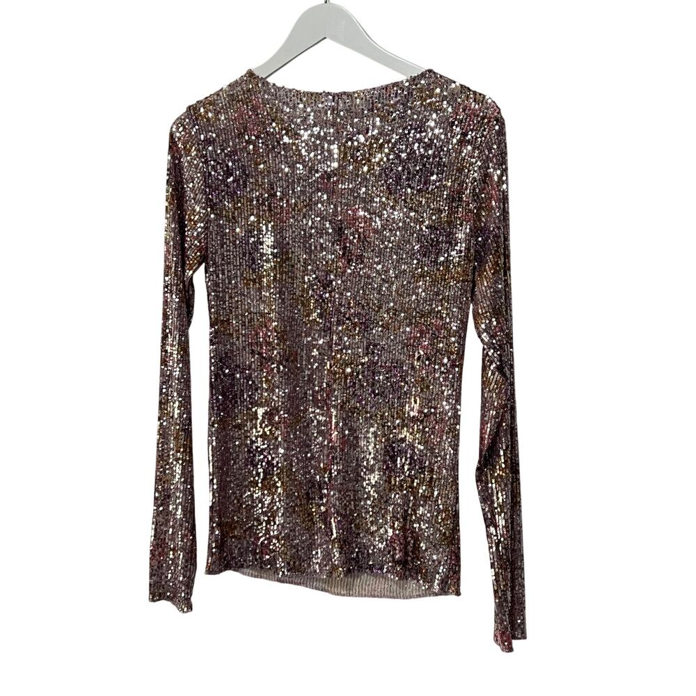 FREE PEOPLE Intimately Top Womens Medium Printed Gold Rush Sequin In Lilac Combo - Picture 4 of 13